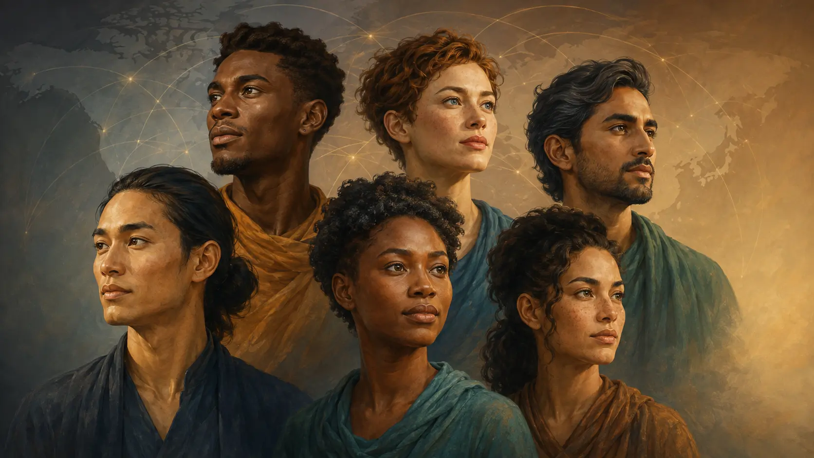 An artistic portrait of a globally connected and increasingly admixed future humanity
